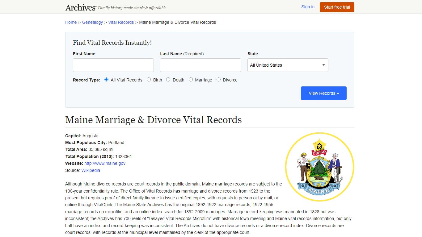 Maine Marriage & Divorce Records | Vital Records - Archives.com