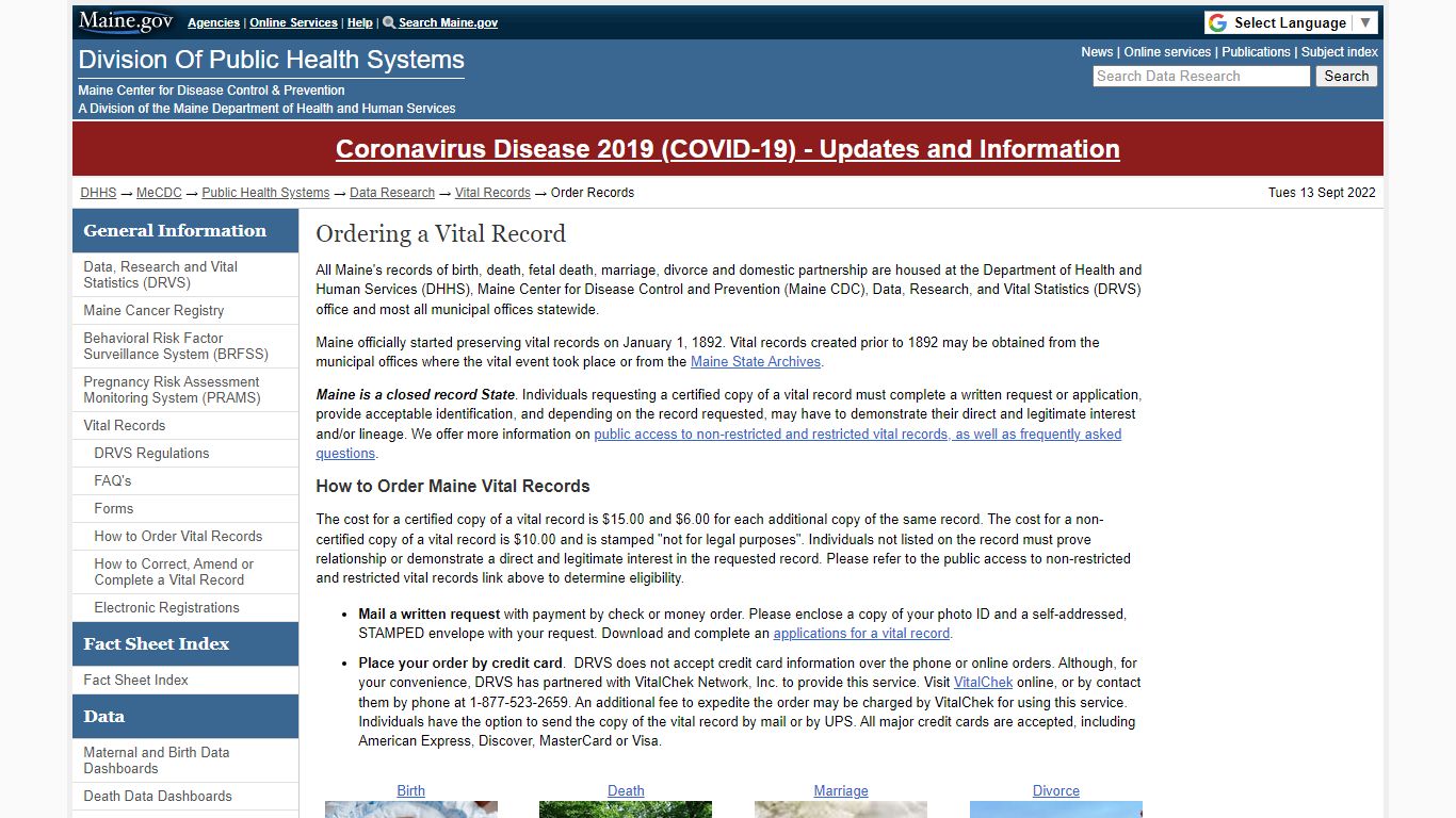 Order Records | Division of Public Health Systems - Maine